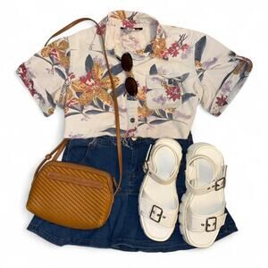 vintage sag harbor cropped shirt hawaiian floral vtg 90s